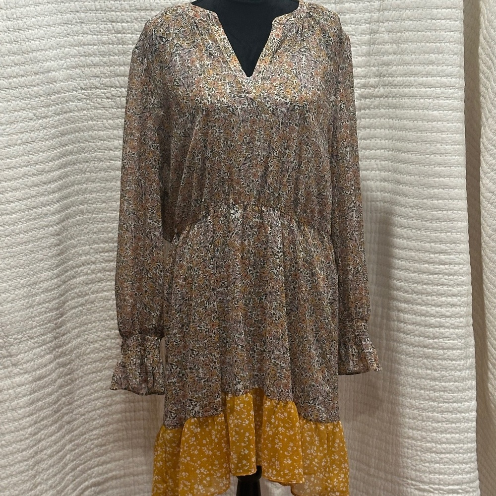 Banana Republic Floral Boho V Neck Long Sleeve Dress With Slip MSRP $99.99 NWT
